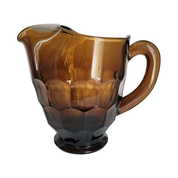 Vintage Viking Glass Pitcher Chestnut Georgian Honeycomb Ice Lip Mid Century - Picture 1 of 11